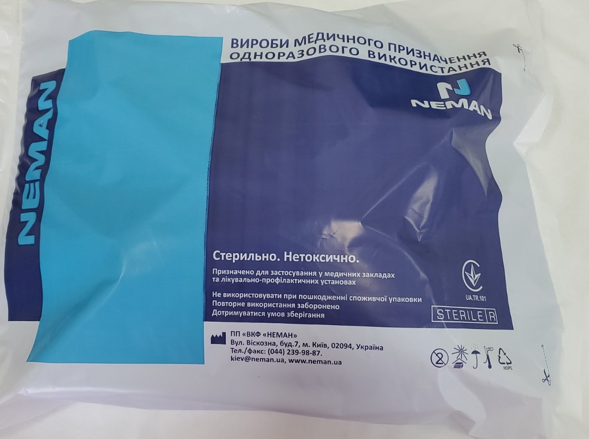 Халат медичний хірургічний, 140 см, СМС щ.40 г/м2, р. ХXL, рукав-манжет, 1 шт. ТМ НЕМАН